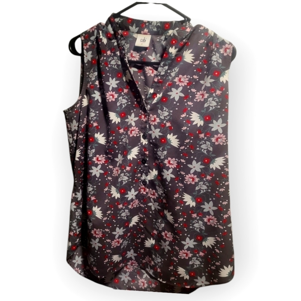 Cabi Floral Grey Sleevless‎ Blouse Small office career casual minimal